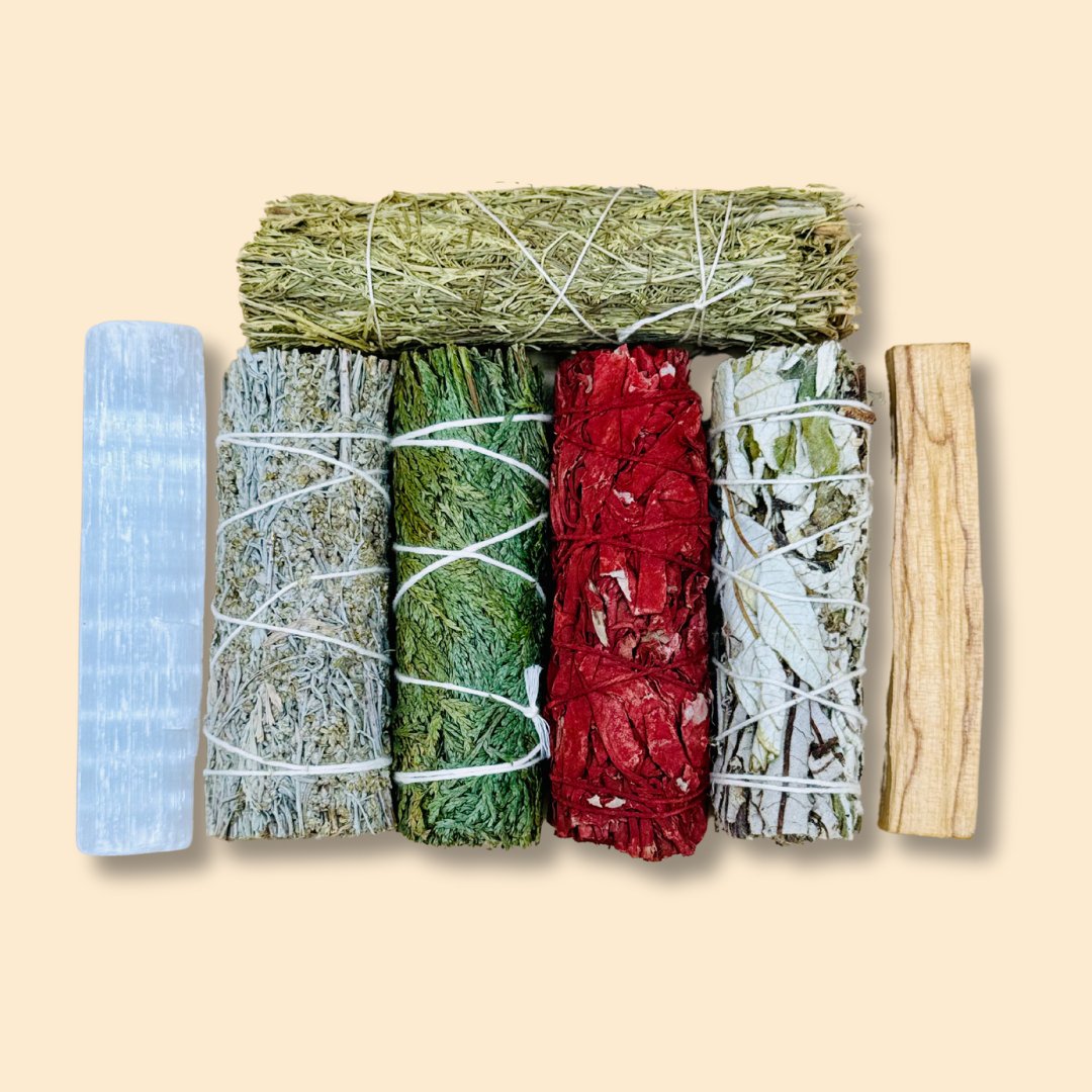 Deep Protection and Cleansing Smudging Pack + Selenite Wand - Senseful Healing | blue sage cedar sage desert sage