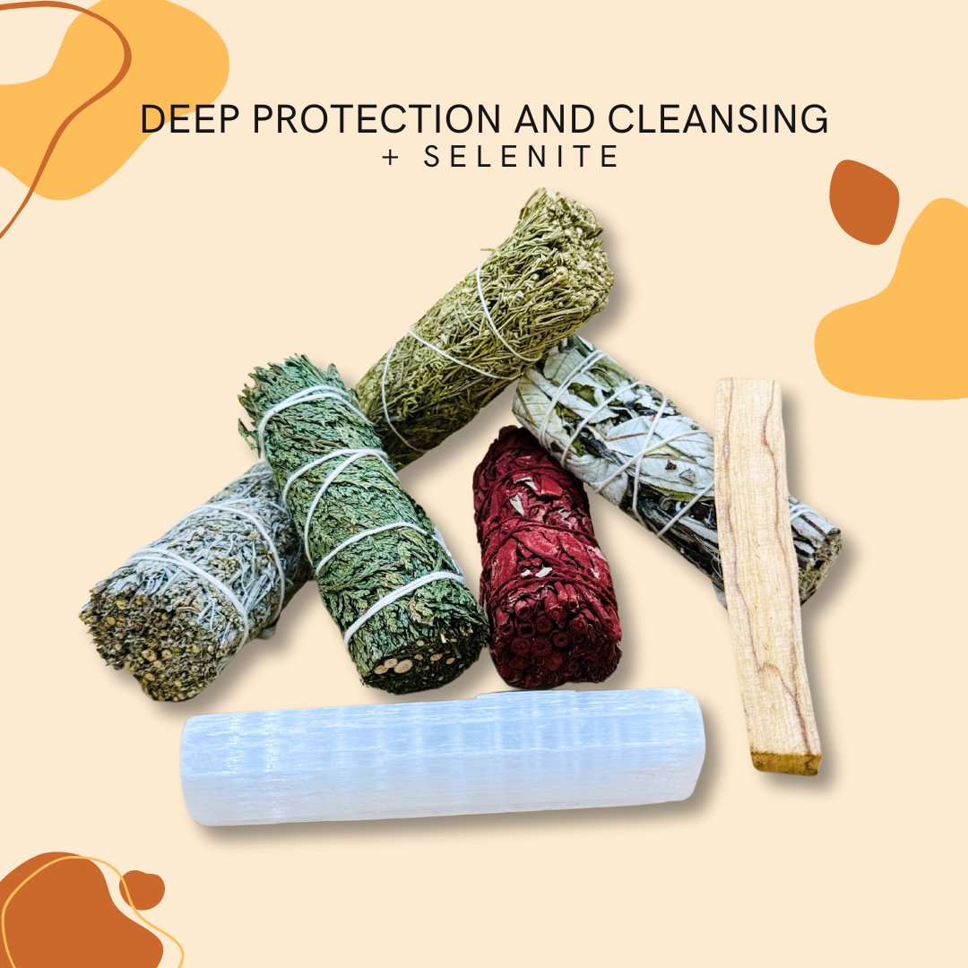 Deep Protection and Cleansing Smudging Pack + Selenite Wand - Senseful Healing | blue sage cedar sage desert sage