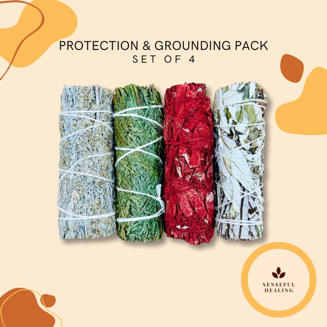 Protection and Grounding Smudging Pack (Set of 4 Sage Bundles) - Senseful Healing | blue sage cedar sage dragon's blood sage