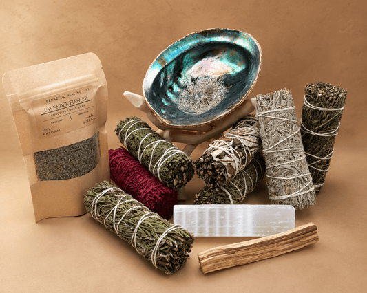 Complete Smoke Cleansing Collection – White Sage Free - Senseful Healing | abalone shell blue sage cedar sage