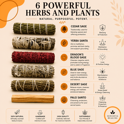 Deep Protection and Cleansing Smudging Pack (Set of 6) - Senseful Healing | blue sage cedar sage desert sage