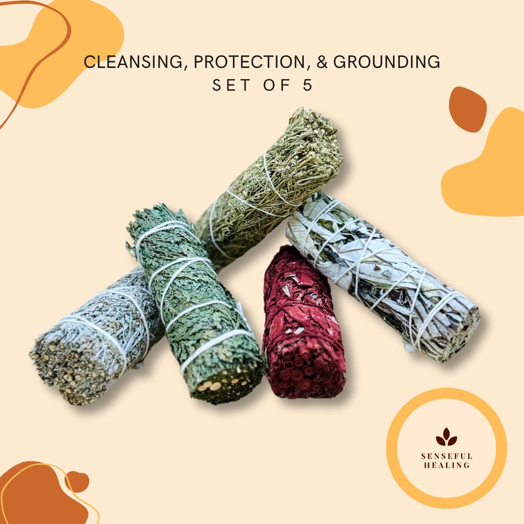 Cleansing Protection and Grounding Smudging Pack (Set of 5 Sage Bundles) - Senseful Healing | 5 sage varieties