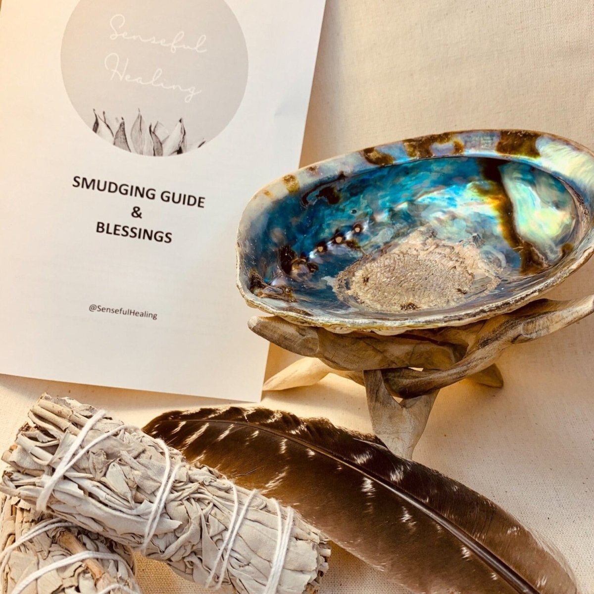 Complete Smudging Set with Guide - Senseful Healing | abalone shell sage sets smudging feather