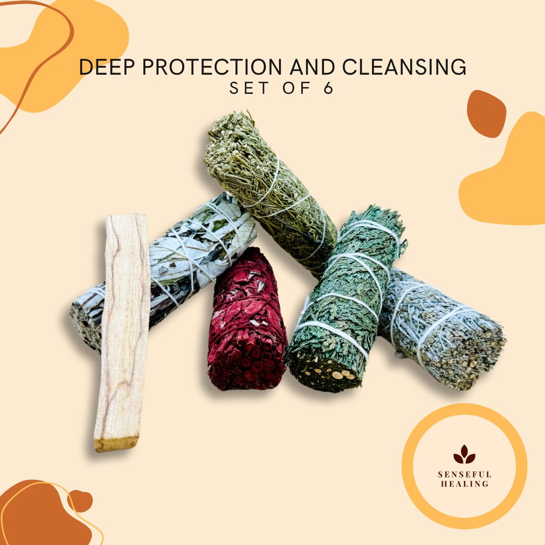 Deep Protection and Cleansing Smudging Pack (Set of 6) - Senseful Healing | blue sage cedar sage desert sage