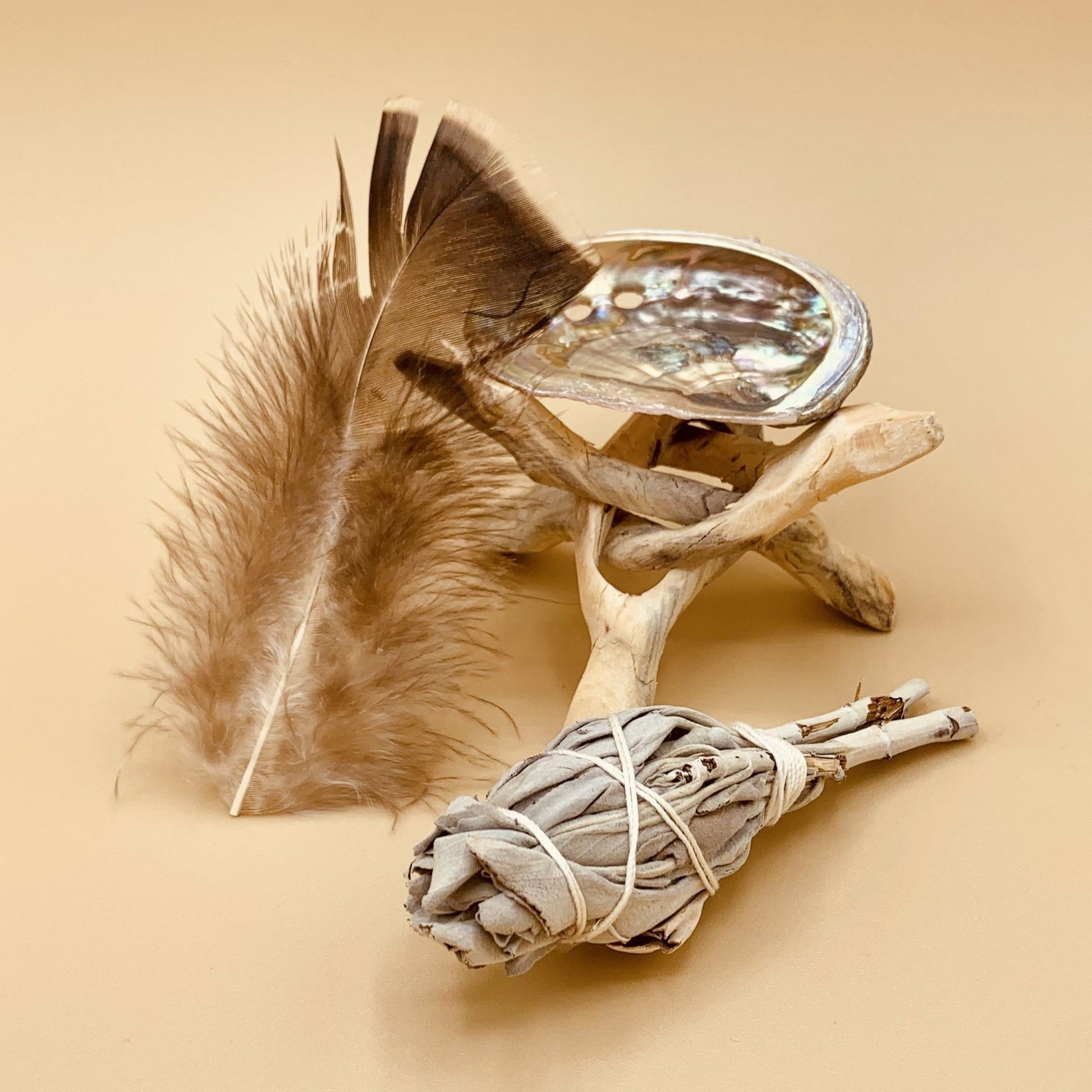 Mini Travel Smudging Set - Senseful Healing | abalone shell sage sets smudging feather